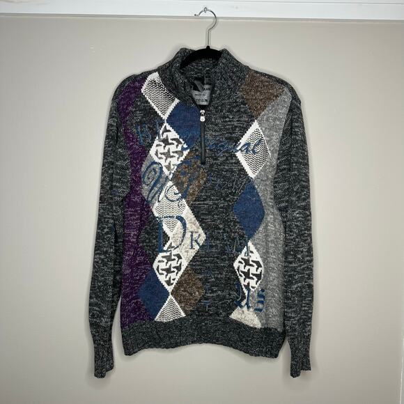 Desigual "made to dream" 1/4 zip argyle design sweater Size XL - Picture 1 of 8